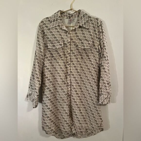 Sheridan French Elephant Print Beige Shirt Dress - Picture 2 of 6